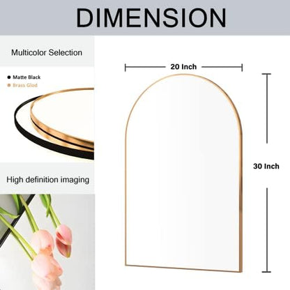 Wall Mounted Mirror, Arched Wall Mirror for Bathroom, 20"x30" Arch Bathroom Mirror with Metal Frame, 2 Piece Gold Vanity Mirror Decor for Bedroom, Entryway, Living Room