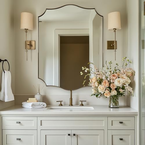 ANDY STAR 30"x40" Brushed Gold Bathroom Mirror, Large Rectangle Scalloped Mirror, Antique Brass Mirror in Rust-Proof Stainless Steel 1" Frame, Unique Wavy Design, Ideal for Home Remodel