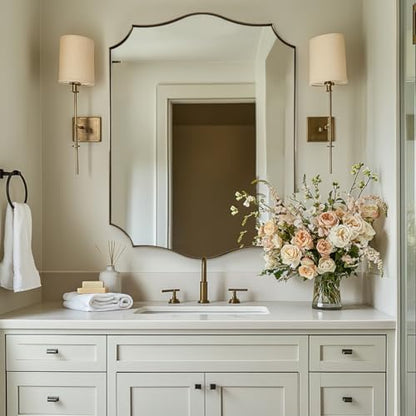ANDY STAR 30"x40" Brushed Gold Bathroom Mirror, Large Rectangle Scalloped Mirror, Antique Brass Mirror in Rust-Proof Stainless Steel 1" Frame, Unique Wavy Design, Ideal for Home Remodel