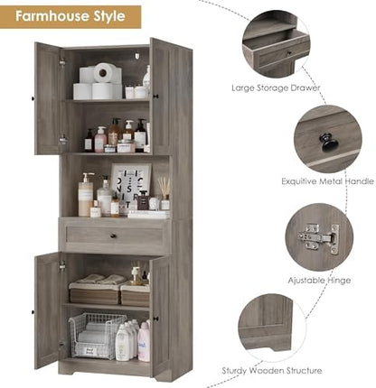 HIFIT Tall Bathroom Storage Cabinet with Drawer, Modern Linen Cabinet,Brown