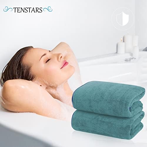 TENSTARS Silk Hemming Bath Towels for Bathroom Clearance - 27 x 55 inches - Light Thin Quick Drying - Soft Microfiber Absorbent Towel for Bath Fitness, Sports, Yoga, Travel, Gym - 2 Pack, Teal