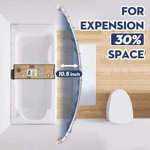 Brushed Nickel Curved Shower Curtain Rod 33-78 Inches Adjustable Splicing Design Shower Rods Curved Round Bowed Rust proof, Need To Drill Shower Curtain Rod for Bathroom, Bathtub, Stall