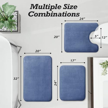 HUXMEYSON Bathroom Rugs Sets 3 Piece, Non-Slip & Quick Dry Bath Mat Set, Ultra Soft Velvet Bath Rugs for Bathroom, Toilet and Shower Floor, Dusty Blue