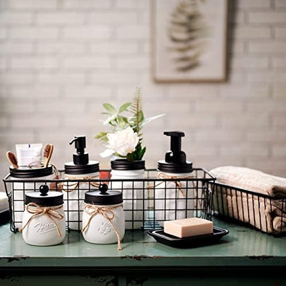 SheeChung Mason Jar Bathroom Accessories Set,6Pcs Rustic Bathroom Set,White