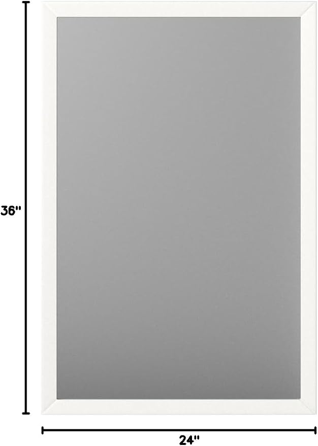 Amazon Basics Rectangular Wall Mount Mirror for Bedroom, Living Room, Entryway, 24" x 36", Standard Trim, White, Hangs Horizontally or Vertically