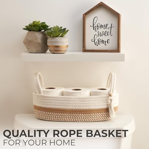 Decorative Toilet Paper Basket - Boho Cotton Rope Bin with Tassel