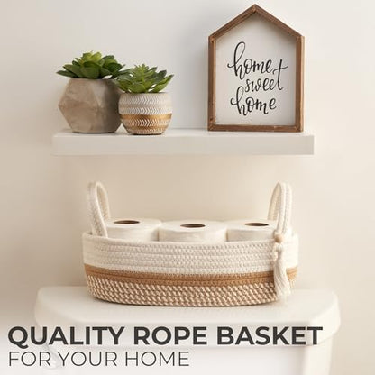 Decorative Toilet Paper Basket - Boho Cotton Rope Bin with Tassel