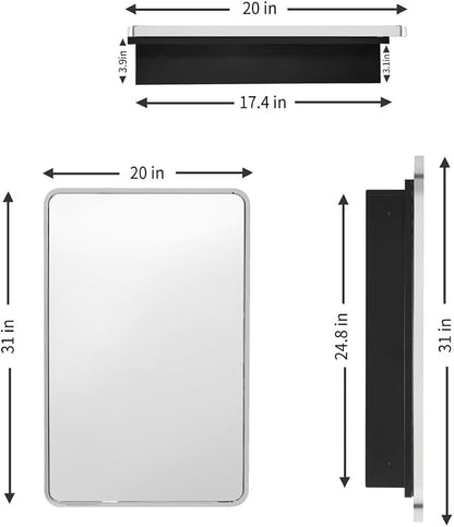Movo Medicine Cabinet with Mirror, 20 Inch x 31 Inch Metal Framed Bathroom Mirror Medicine Cabinet Rectangle Tilting Beveled Vanity Mirrors Recess or Surface Mount Installation Chrome