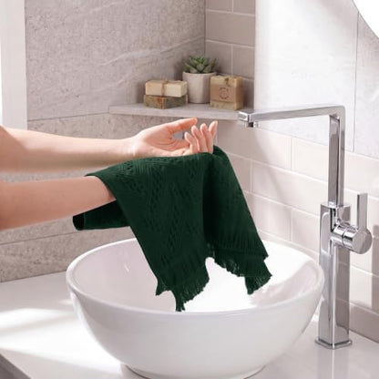 HunnmingRe 4 Pack Boho Hand Towel for Kitchen, Forest Green