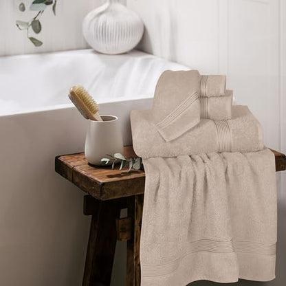 Belizzi Home Ultra Soft 6 Pack Cotton Towel Set, Contains 2 Bath Towels 28x55 inch, 2 Hand Towels 16x24 inch & 2 Wash Coths 12x12 inch, Ideal Everyday use, Compact & Lightweight - Tan