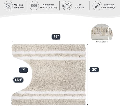 PURRUGS Bathroom Rug, Bath Mat, 20" x 24" U-Shaped, Beige
