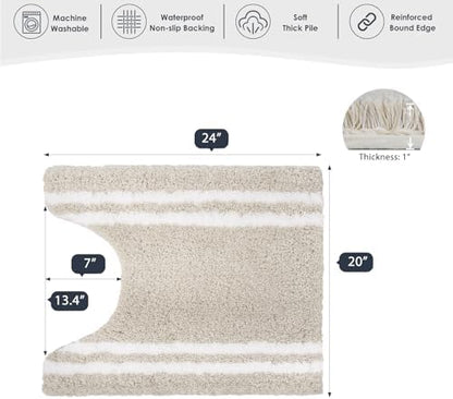PURRUGS Bathroom Rug, Bath Mat, 20" x 24" U-Shaped, Beige