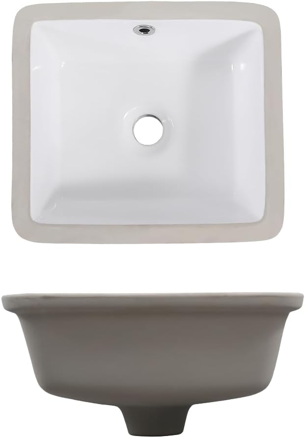 14in Undermount Bathroom Sink Rectangular, 14" x12.6" Small Vessel Sink Rectrangle Undermount Bathroom Sink White Ceramic Lavatory Vanity Vessel Sink with Overflow