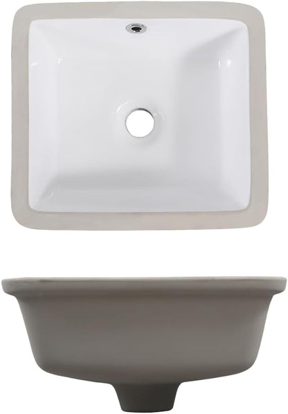 14in Undermount Bathroom Sink Rectangular, 14" x12.6" Small Vessel Sink Rectrangle Undermount Bathroom Sink White Ceramic Lavatory Vanity Vessel Sink with Overflow