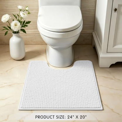 SUBRTEX Bathroom Rugs, U Shaped Chenille Bath Rug 24" x 20" Soft Short Plush Bath Mat Soft Shower Mat Water Absorbent Shower Mat Quick Dry Machine Washable, White