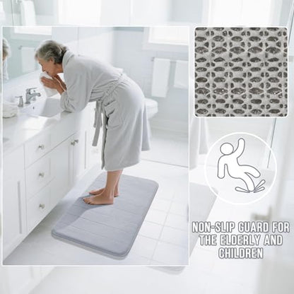 Yimobra Memory Foam Bathroom Mat Set, 24 x 17 & 24 x 20 in, Silver