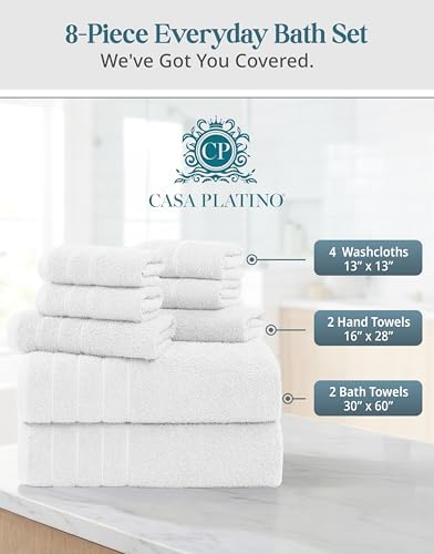 Casa Platino Large Bath Towel Set Absorbent Quick Dry 100% Cotton - White