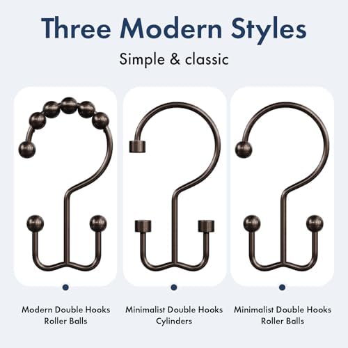 Bathway Shower Curtain Hooks Bronze Shower Curtain Rings, 12 Pcs Double Hook Shower Curtain Hooks Rings Shower Curtain Hangers Rust Proof, Metal Shower Hooks for Bathroom Shower Curtain Rod