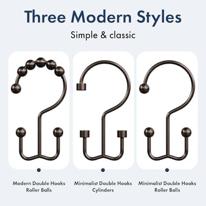 Bathway Shower Curtain Hooks Bronze Shower Curtain Rings, 12 Pcs Double Hook Shower Curtain Hooks Rings Shower Curtain Hangers Rust Proof, Metal Shower Hooks for Bathroom Shower Curtain Rod