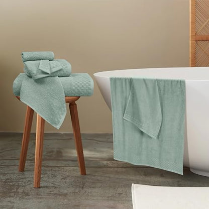 MyOwn Premium Cotton 6 Pack Towel Set for Bathroom, Contains 2 Bath Towels 28x55 inch, 2 Hand Towels 16x24 inch & 2 Wash Coths 12x12 inch, Ideal Everyday use, Compact & Lightweight - Jade