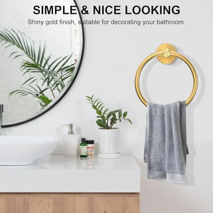 SetSail Towel Holder Screw-in Brushed Gold Towel Ring for Bathroom Wall