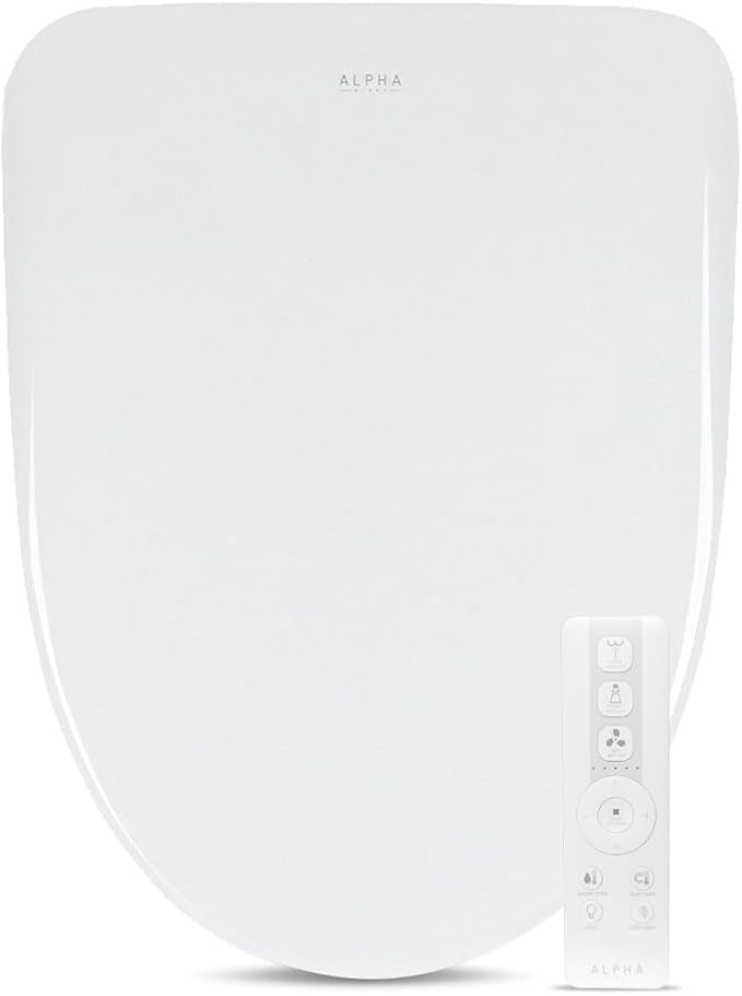 ALPHA BIDET iX Pure Bidet Toilet Seat in Round White | Ultra Low Profile | Endless Warm Water | Arced Stainless Steel Nozzle | Blue LED Nightlight | Dryer…