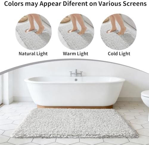 Disolla Bathroom Rug 24x36 - Non-Slip Plush Thick Bath Mat, Highly Absorbent & Ultra Soft Fluffy Floor Mat, Machine Washable for Shower and Tub, Grey & White