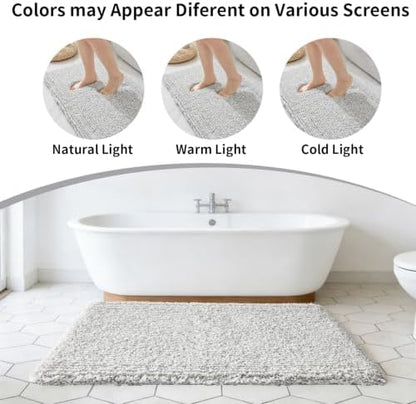 Disolla Bathroom Rug 24x36 - Non-Slip Plush Thick Bath Mat, Highly Absorbent & Ultra Soft Fluffy Floor Mat, Machine Washable for Shower and Tub, Grey & White