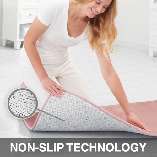 Memory Foam Bath Mat Non Slip Absorbent Super Cozy Velvet Bathroom Rug Carpet (22 inches X 42 inches, Mauve)