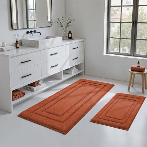 HOMEIDEAS Bathroom Rugs Sets 2 Piece, Extra Long Bath Mat Burnt Orange