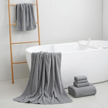 6 Piece Bath Towel Set, 30"x60" Microfiber Towels,Grey