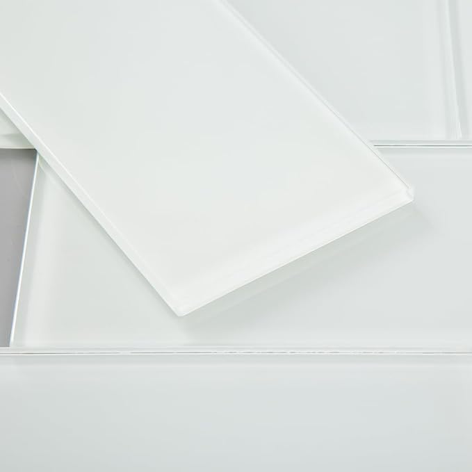 Glass Subway Tile 4 x 12 Inch White Glossy for Kitchen Backsplash Bathroom Wall Pack of 12 Sheets