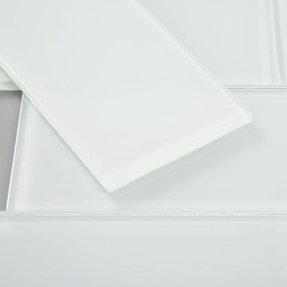 Glass Subway Tile 4 x 12 Inch White Glossy for Kitchen Backsplash Bathroom Wall Pack of 12 Sheets