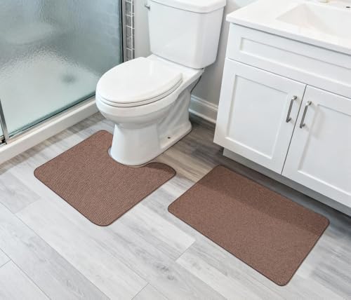 Bosap Bath Mat Set 2 Pieces,Ultra Thin Bathroom Rugs,Rubber Toilet Rugs