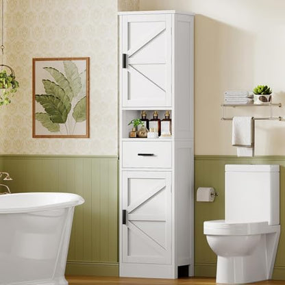 67" H Tall Storage Cabinet with 2 Doors, Narrow Bathroom Storage Cabinet
