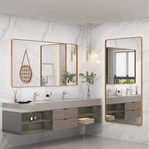 55x30 Inch Gold Bathroom Mirror for Wall
