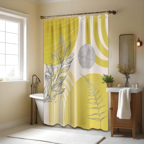Mustard Yellow Extra Long Shower Curtain, Tall 72X78 in, Mid Century