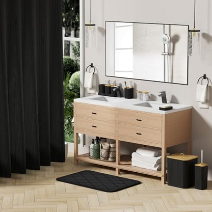 Bathroom Accessory Set - 25PC Bathroom Sets with Shower Curtain and Rugs, Black Bathroom Set, Bathroom Accessories Set, Shower Curtain Sets with Rugs, Bathroom Trash Can & Soap Dispenser