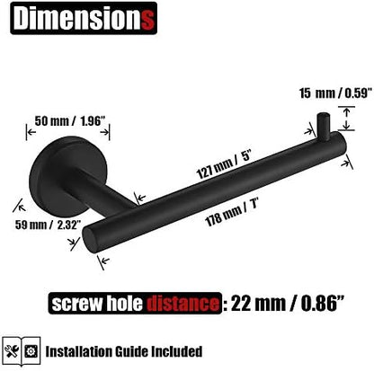 JQK Black Toilet Paper Holder, 5 Inch 304 Stainless Steel Thick 0.8mm Tissue Paper Dispenser, Matte Black Wall Mount 2 Pack, TPH100-PB-P2