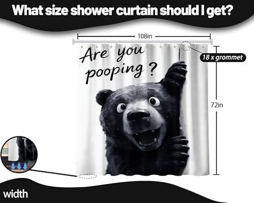 Extra Long Shower Curtain XL Funny Black Bear Kids, 108 x 72 Inchs