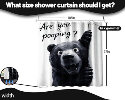 Extra Long Shower Curtain XL Funny Black Bear Kids, 108 x 72 Inchs