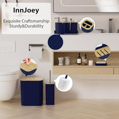 Bathroom Accessories Set - 10PC Bathroom Sets, Navy Blue Bathroom Set, Bathroom Accessories Set, Toilet Brush, Bathroom Trash Can & Soap Dispenser