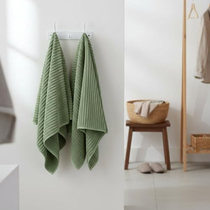 6 PC Bath Towel Set, 40"x80" Oversized Bath Sheets, Sage Green
