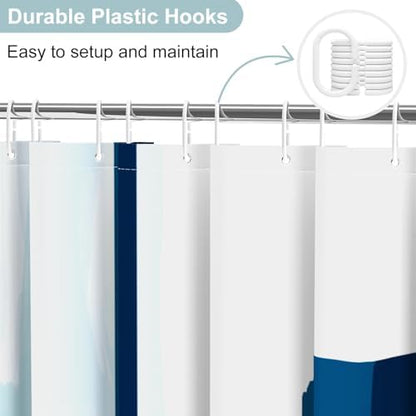 deFouliao Boho Shower Curtain, Mid Century Modern Blue Waterproof Shower Curtain for Bathroom Bathtub Home Curtain Decor with Hooks, 65Wx72L