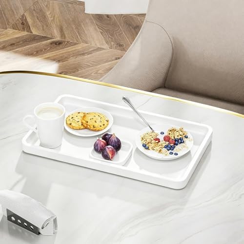 Weenson Bathroom Vanity Tray for Countertop Decor Perfume Makeup Toiletries Toilet Tank, Large Bamboo Kitchen Tray for Spice Salt, Serving Tray for Food Coffee, Nightstand Candle White 14.2”x8.3”