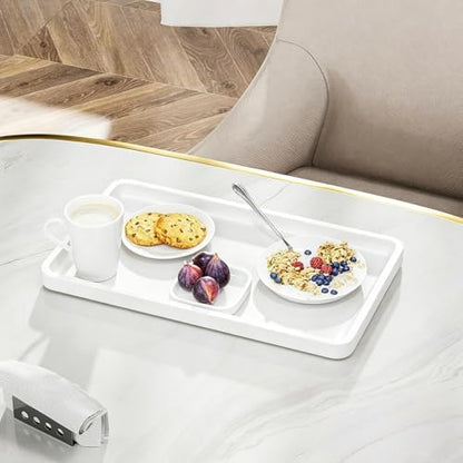 Weenson Bathroom Vanity Tray for Countertop Decor Perfume Makeup Toiletries Toilet Tank, Large Bamboo Kitchen Tray for Spice Salt, Serving Tray for Food Coffee, Nightstand Candle White 14.2”x8.3”