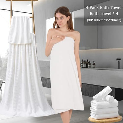 Ycosy 4 Pack Extra Large Microfiber Bath Towels Set,35x70 inches,600GSM,Less Lint Highly Absorbent Super Soft & Quick Dry,Oversized Bath Towels,Perfect for Bathroom Gym Pool,White