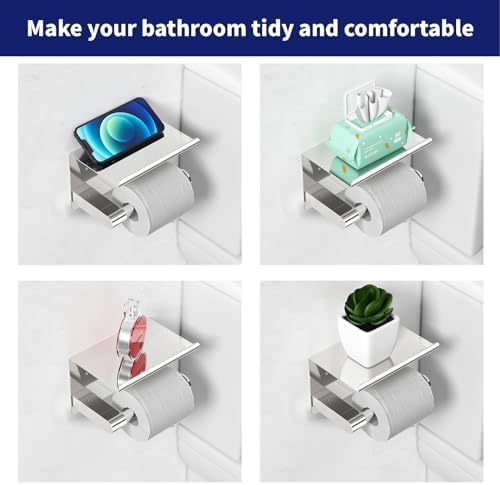 GLNLQ Chrome Toilet Paper Holder Wall Mount, Self Adhesive or Screw-in