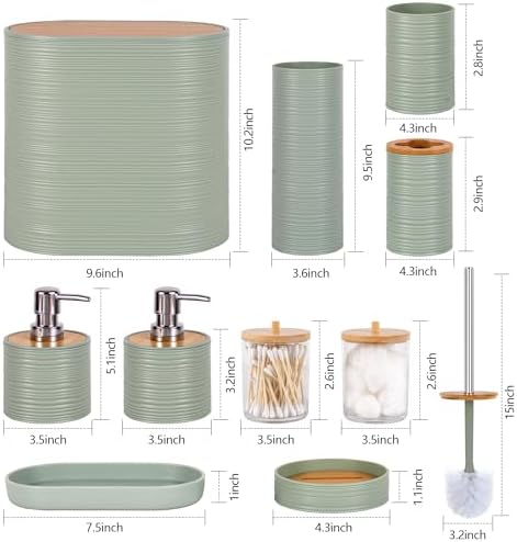10 PCS Green Bathroom Accessories Set with Trash Can Bathroom Accessory