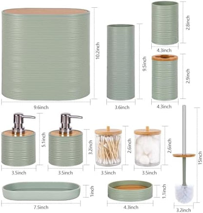 10 PCS Green Bathroom Accessories Set with Trash Can Bathroom Accessory